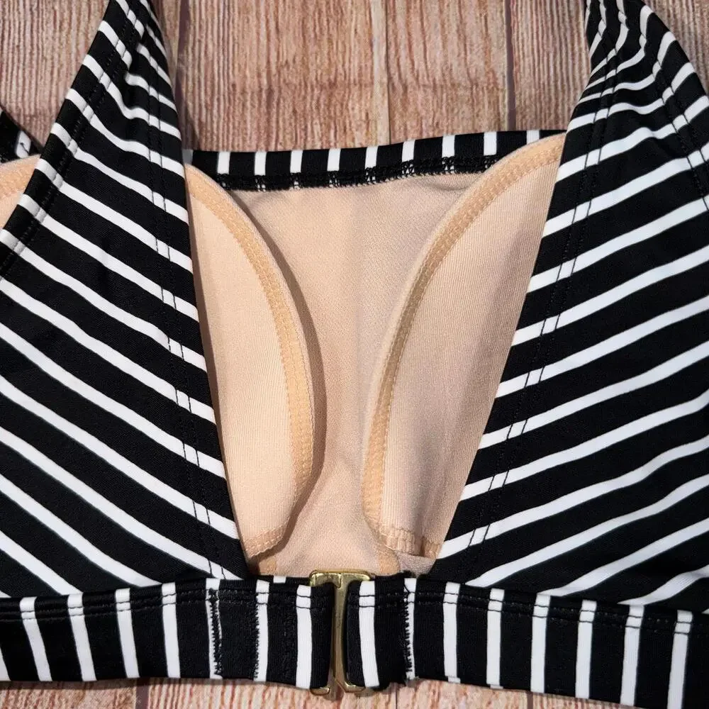 Kona Sol Medium Black and White Striped Bikini Top